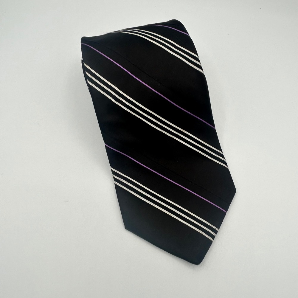 Ted Baker London Mens Silk Tie Black Purple Whiteā Diagonal Stripe WPL 2831 USA
